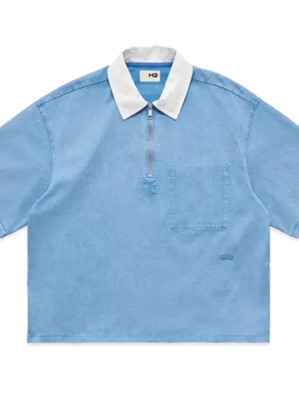 Heron Preston Blue Short-Sleeve Polo with White Contrast Collar